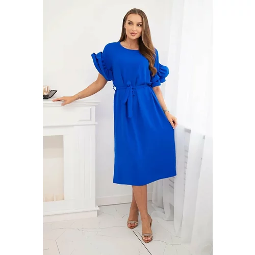Kesi Dress with a tie at the waist with decorative sleeves cornflower blue