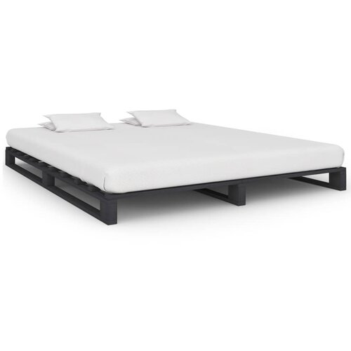 VidaXL Okvir za krevet od paleta od masivne borovine sivi 160 x 200 cm Slike