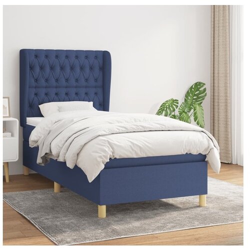 VidaXL Box spring postelja z vzmetnico modra 90x190 cm blago Slike