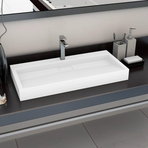 vidaXL Umivalnik 100x46x11 cm mineralna litina/marmorna litina bel Cene
