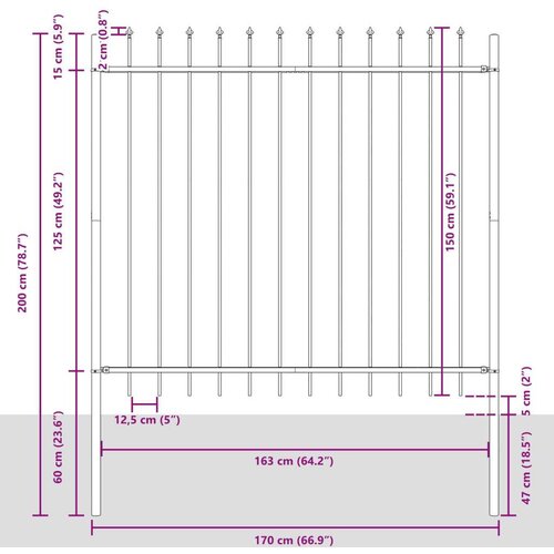  Ograda za vrt s vrhom koplja Siva 3 4x1 5 m Čelik Slike