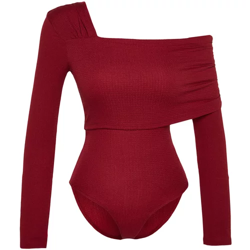 Trendyol Claret Red Asymmetrical Collar Detail Draped Fitted/Sliding Crepe/Textured Knit Body
