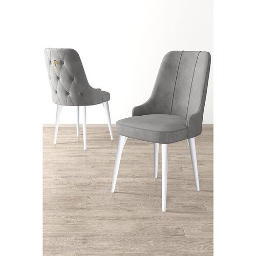 Hanah home set trpezarijskih stolica Newa 8 kom, siva tkanina Babyface, bele metalne noge Cene