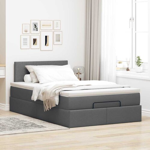  Otomanski krevet s madracem i LED tamnosivi 120x190 cm tkanine Slike