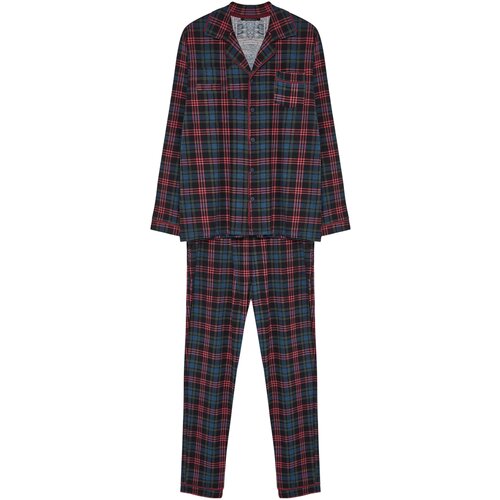 Trendyol Men's Navy Regular Fit Plaid Knitted Pajamas Set Cene