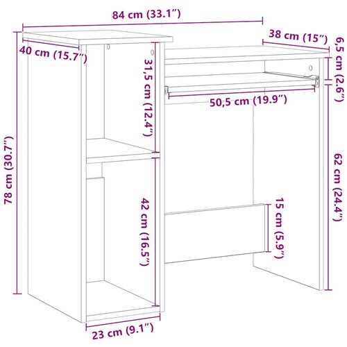 Radni stol s policama siva boja betona 84x40x78 cm drveni Slike