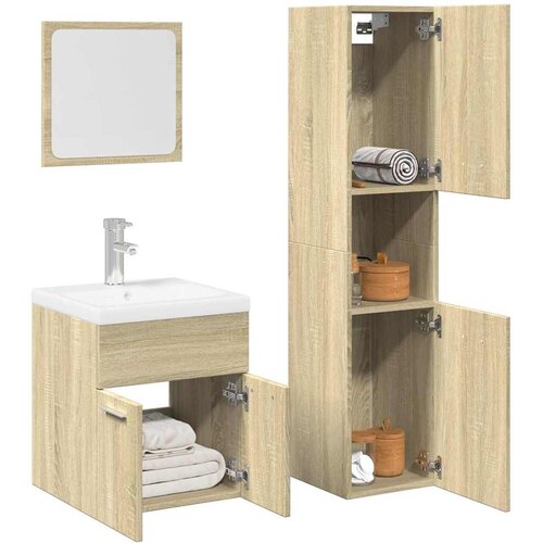  4-dijelni set kupaonskog namje&scaron;taja boja hrasta sonome drveni Smeđa 41 x 38.5 x 46 cm + 30 x 30 x 130 cm Cijene