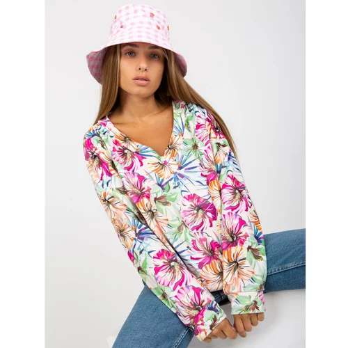 Fashion Hunters Ecru velor blouse with a print and a V-neck RUE PARIS