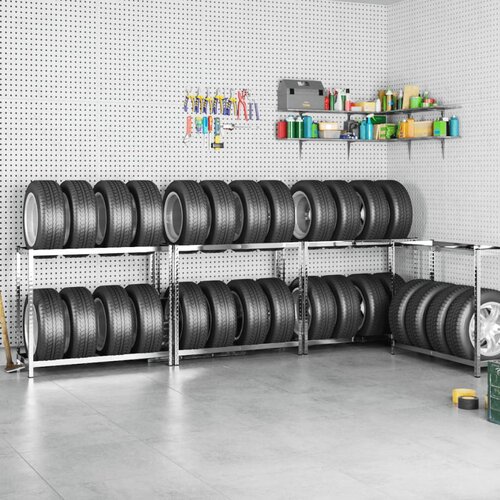 vidaXL Stalci za gume s 2 razine 4 kom srebrni 110x40x110 cm čelični Cijene