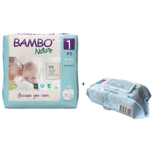 BAMBO, LOVE&CARE BAMBO Pelene Nature Eco-Friendly 1 a22 + Love&Care Vlažne maramice, 100 komada Slike