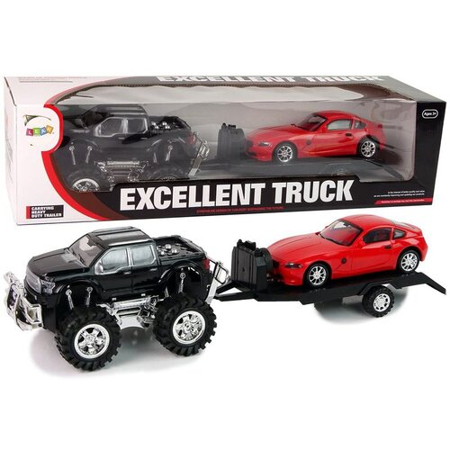  Igračka Monster Truck s prikolicom i BMW-om 58cm crno - crveni Cene