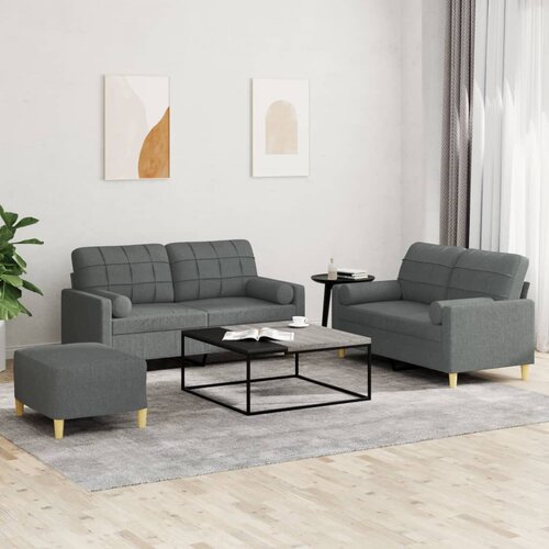  3-dijelni set sofa s jastucima tamnosivi od tkanine Cijene