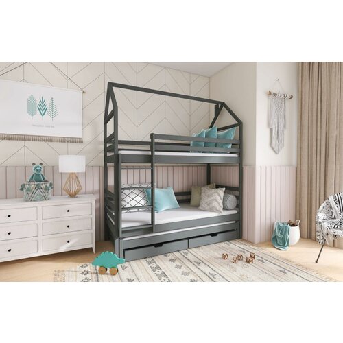 Drveni dečiji krevet na sprat dalia sa tri kreveta i fiokom - grafit- 160/180*80 cm Cene
