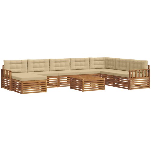  Set vanjskih sofa 9 kom. Prirodna i bež Čvrsto drvo akacije Slike