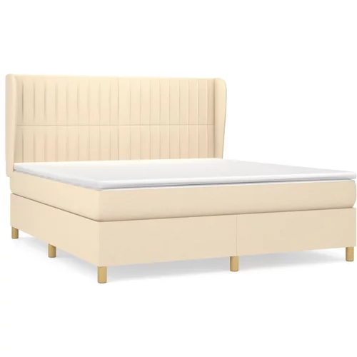 vidaXL Box spring postelja z vzmetnico krem 180x200 cm blago, (20895122)