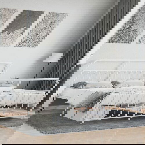 VidaXL Metalni okvir kreveta uzglavlje i podnožje bijeli 160x200 cm Slike