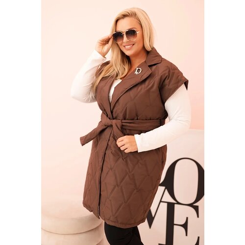 Kesi Włoski Plus Size women&amp;#039;s quilted vest with belt and collar chocolate Slike