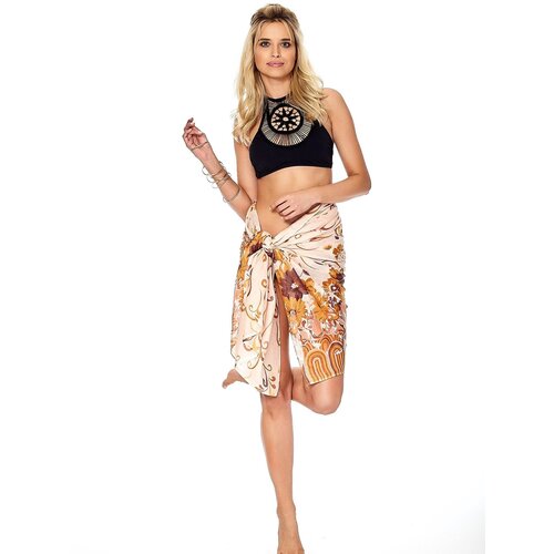 Fashion Hunters Orange and yellow cotton scarf with flowers Slike
