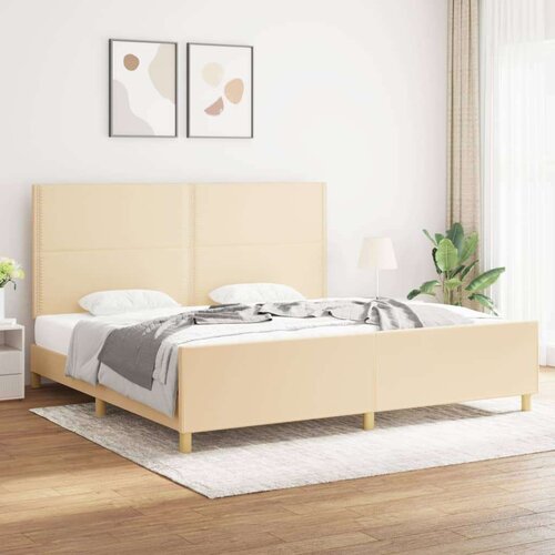  Posteljni okvir z vzglavjem krem 200x200 cm blago, (20906428) Cene