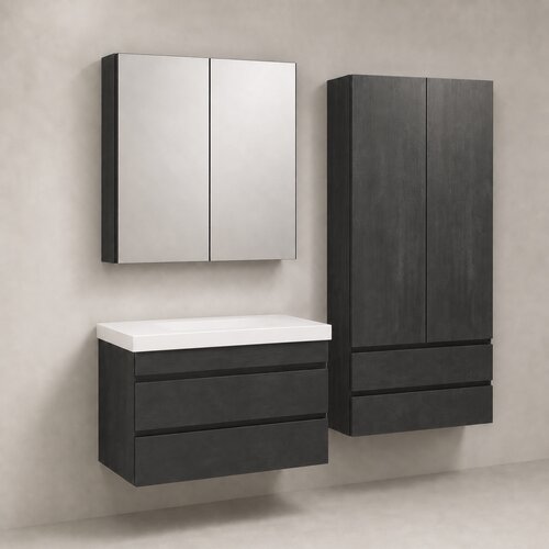 Kolpa San Naomi Set Delux 80cm Crna (Ormarić sa umivaonikom + Ogledalo/ormarić + Visoki ormarić) Cene