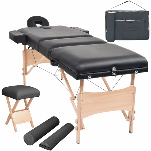 vidaXL Sklopivi trodijelni stol za masažu i stolica set debljina 10 cm crni