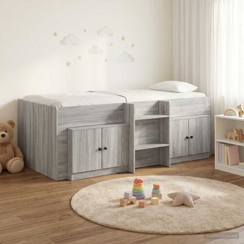  Loft krevet s ormarom 3 kom. Siva Sonoma Konstruirano drvo - Siva Sonoma Slike