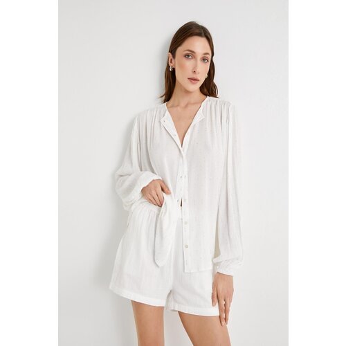 Koton Oversize Shirt Balloon Sleeves Magnificent Collar Metallic Drawstring Slike