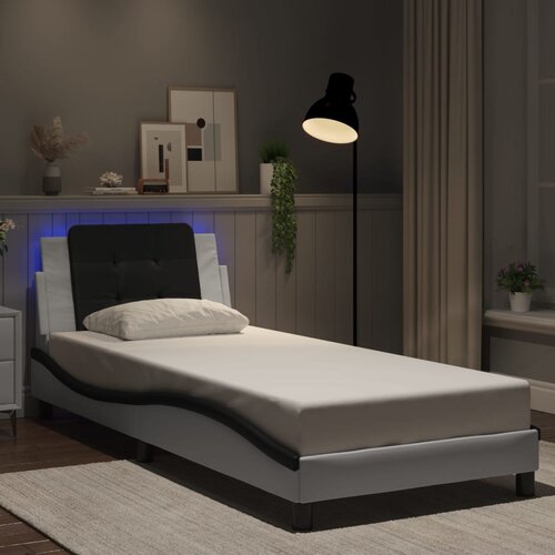  The Living Store Posteljni okvir z LED lučkami bel in črn 90x190 cm umetno usnje - Posteljni Okvir, (21441418) Slike
