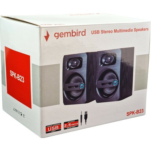 Gembird SPK-B23 stereo zvucnici black wood, 2.5 inch, 6W rms (2 x 3W) usb pwr, volume control, 3,5mm Slike