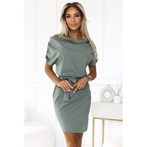 Numoco 240-4 ROXI skirt from asymmetryczną spódnicą i paskiem - color OLIWKOWY Cijene