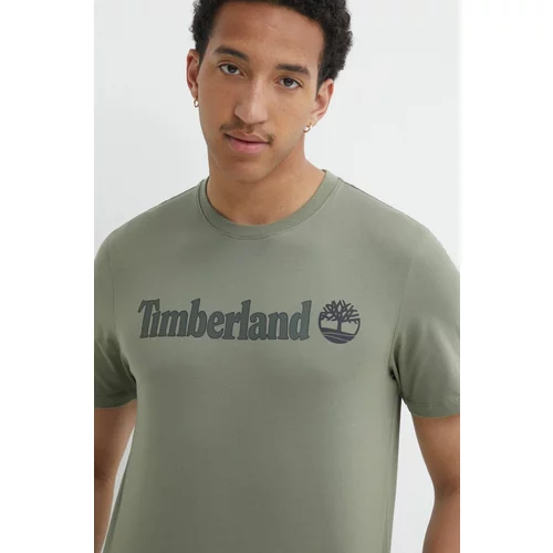 Timberland Pamučna majica za muškarce, boja: zelena, s tiskom, TB0A5UPQ5901