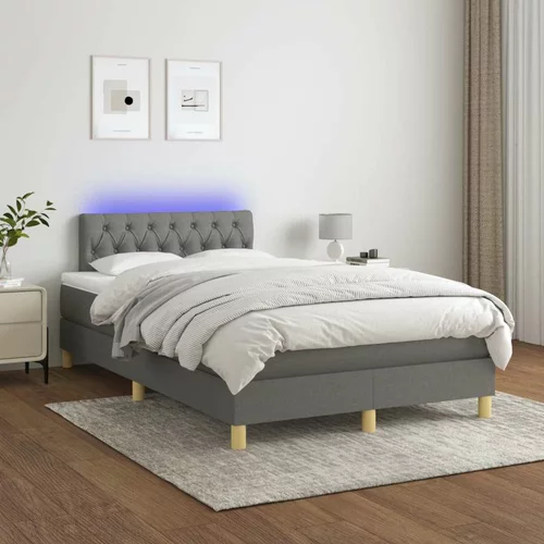  Box spring postelja z vzmetnico LED temno siva 120x200 cm blago, (20727223)
