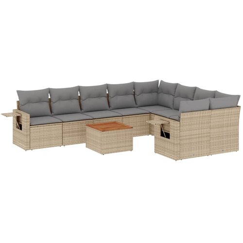  10-dijelni set vrtnih sofa s jastucima bež od poliratana 65.5 x 62 x 69 cm Slike