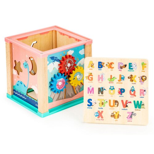 ECO TOYS Lesena didaktična kocka Dino Slike