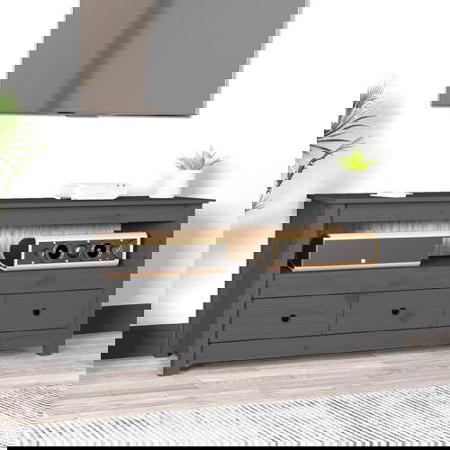 The Living Store TV omarica siva 114x35x52 cm trdna borovina - TV Omarica, (21376160) Slike