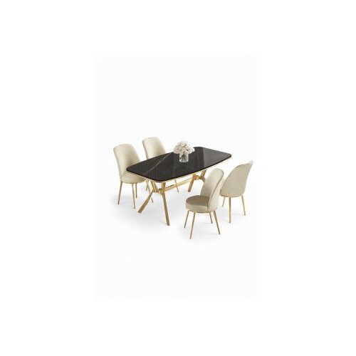Hanah home Set trpezarijskog stola i stolica (5 delova) Lena Black Marble Gold Cream Cene