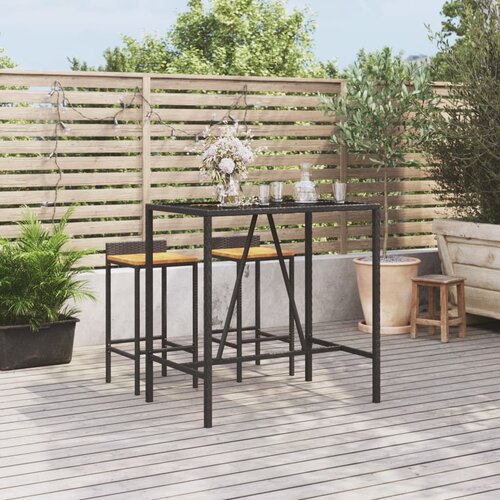 VidaXL Barska miza s stekleno plo&amp;scaron;čo črna 110x70x110 cm poli ratan Slike