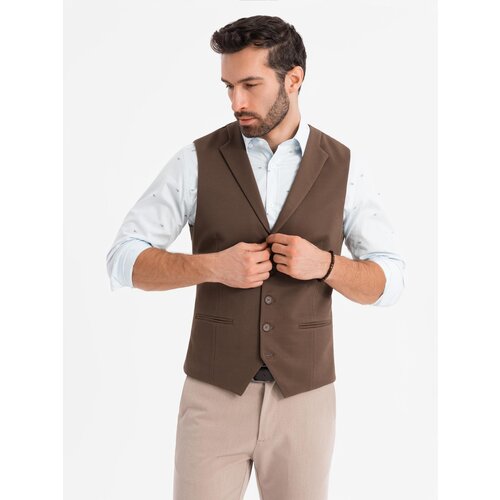 Ombre Fitted men&amp;#039;s structured knit vest with lapels - brown Slike