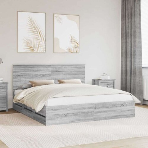  Konstrukcija postelje s predalom Siva Sonoma 180 x 200 cm, (5000121266) Cene