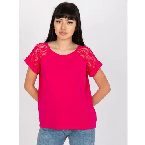 Fashion Hunters RUE PARIS fuchsia blouse with lace on the sleeves