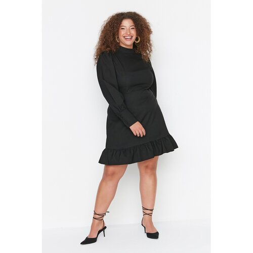 Trendyol Curve Black High Neck Skirt Frilly Woven Dress Slike