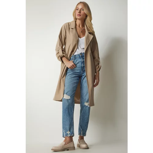 Happiness İstanbul Women's Beige Belted Seasonal Trench Coat