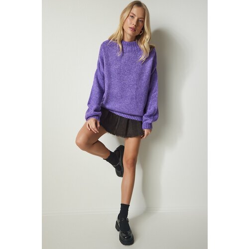 Happiness İstanbul Women's Purple Stand-Up Collar Basic Knitwear Sweater Slike