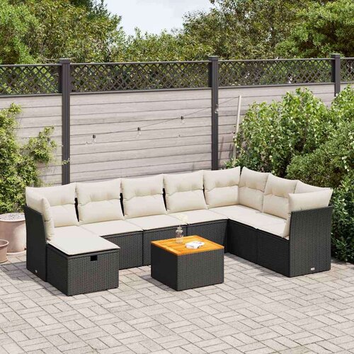vidaXL 9-dijelni set vrtnih sofa s jastucima crni od poliratana Cijene