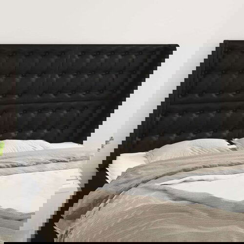  Vzglavje z u&amp;scaron;esi črno 147x16x118/128 cm umetno usnje, (20736016) Slike