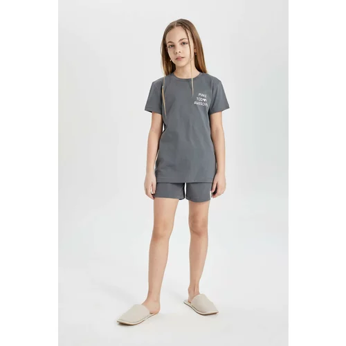 Defacto Girl Printed Short Sleeve Shorts 2 Piece Pajama Set