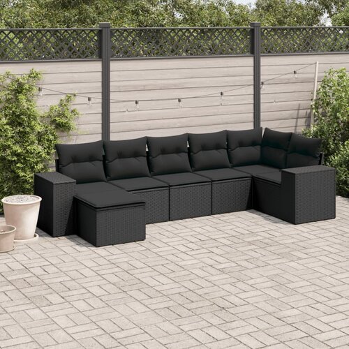 vidaXL 7-dijelni set vrtnih sofa od poliratana s jastucima crni Cene