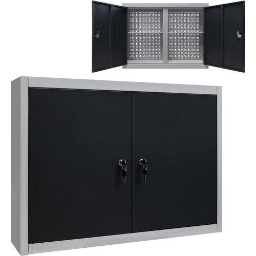 VidaXL Zidni ormarić za alat u industrijskom stilu metalni sivo-crni Slike