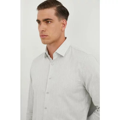 Calvin Klein Košulja za muškarce, boja: siva, slim, s klasičnim ovratnikom