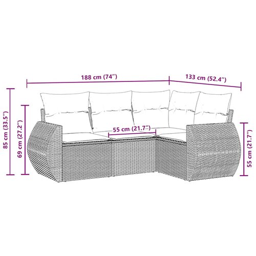  4-dijelni set vrtnih sofa od poliratana s jastucima crni Slike